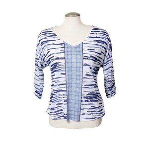 prAna Aleah Top Womens Medium V Neck Lightweight Blue White USA Tissue Jersey